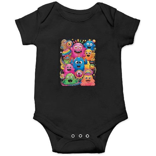 Neon Groovy Monsters Retro Psychedelic Vibes retro Onesies