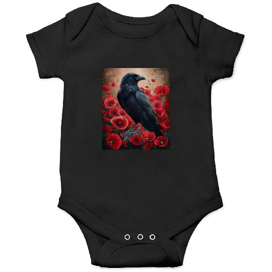 Raven Red Poppies Gothic Nature Art natural Onesies