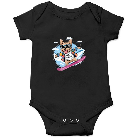 French Bulldog Snowboard Skiing for French Onesies