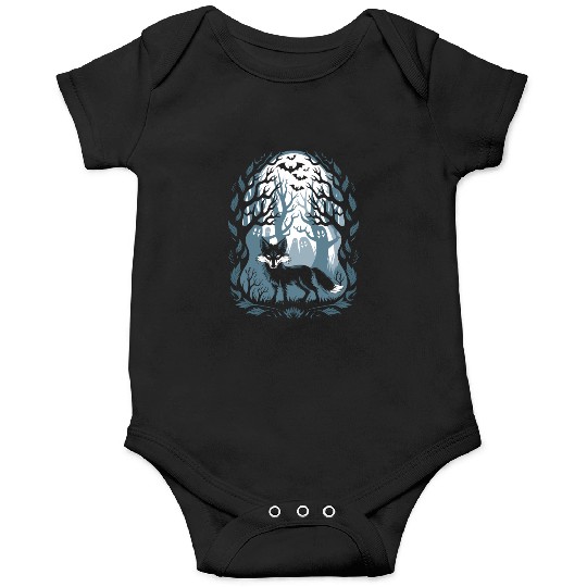 Dark Cottagecore Forest with Fox and Ghosts Onesies