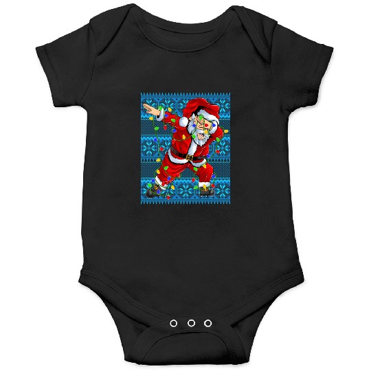 Dabbing Santa Christmas Tree Lights Onesies