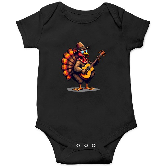 Funny Thanksgiving Turkey Guitar Player Music Onesies