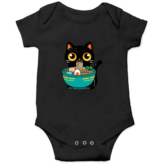 Funny Cat Eating Ramen Japanese Cat Ramen Noodles Onesies