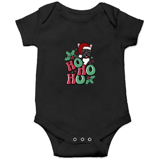 HO HO HO French Bulldog Holly Leaf Funny Onesies