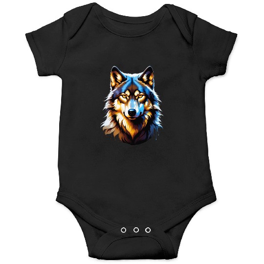 Isolated Lone Wolf Head Ink Design Onesies