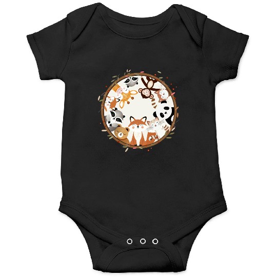 Circle full of cute animals like fox and panda Onesies