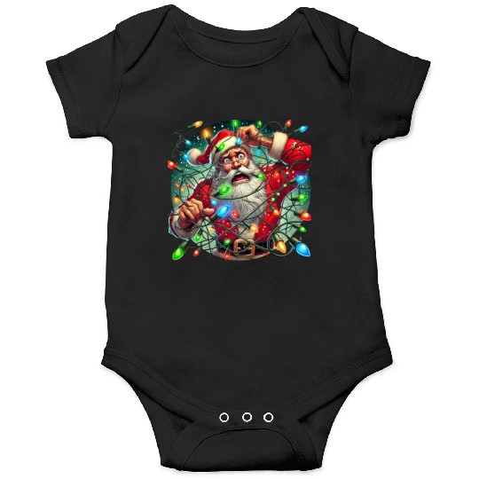 Funny Christmas Santa: Tangled in Lights Onesies