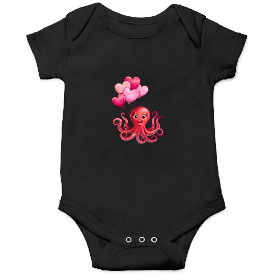 Octopus With Heart Balloons Valentines Day Octopus Onesies