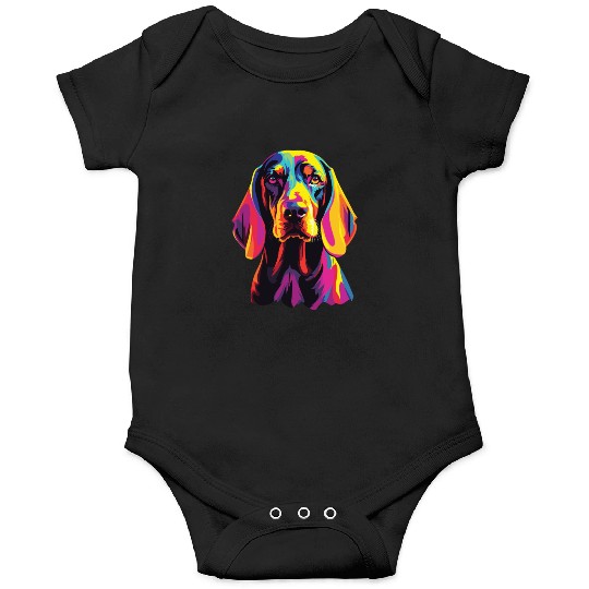 Watercolor Colorful Black And Tan Coonhound Onesies