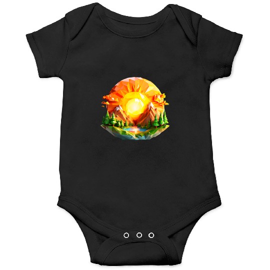 Vibrant Geometric Sunrise Landscape – Nature-Inspi Onesies