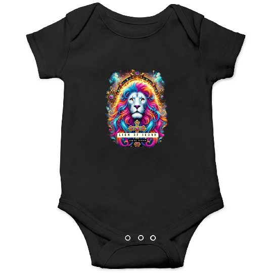 Vibrant Lion of Judah Art with Cross and Spiritual Onesies