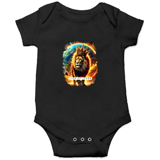 Lion of Judah with Crown, Flames and World. Onesies