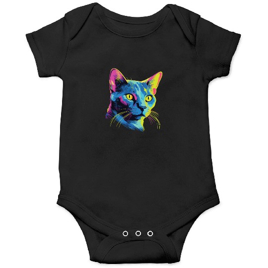 Cat Watercolor Colorful Russian Blue Onesies