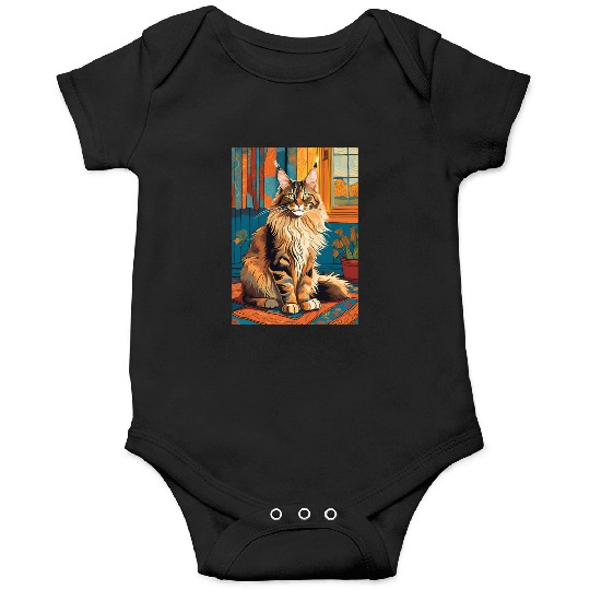 Cat painting red black cat Maine Onesies