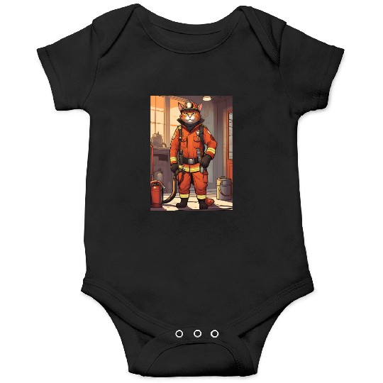 Cat painting red black cat Firefighter Cat Onesies