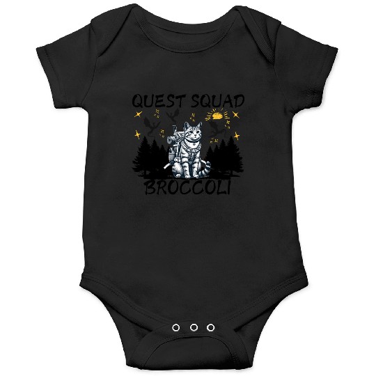 Retro Quest Fantasy Squad Broccoli Funny Cat Lover Onesies