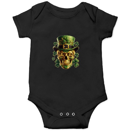 St Patricks Day Sugar Skull Shamrock Irish Mexican Onesies
