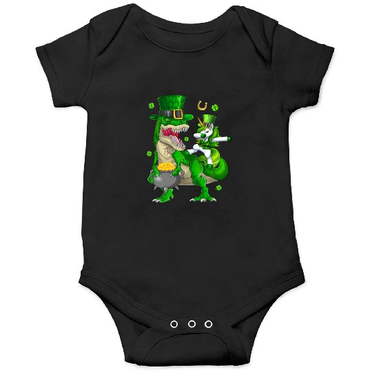 St Patricks Day Dabbing Unicorn Riding Dinosaur Onesies