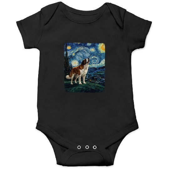 Saint Bernard Howling At Moon Starry Night Van Gog Onesies