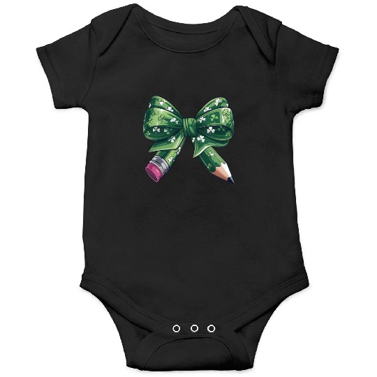 Lucky Clover Coquette Bow Pencil St Patrick's Day Onesies