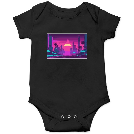 Neon Paradise Vaporwave Sunset Vibes Onesies