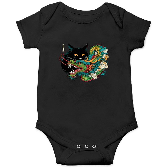Ukiyo-e Black Cat Chinese Dragon Onesies