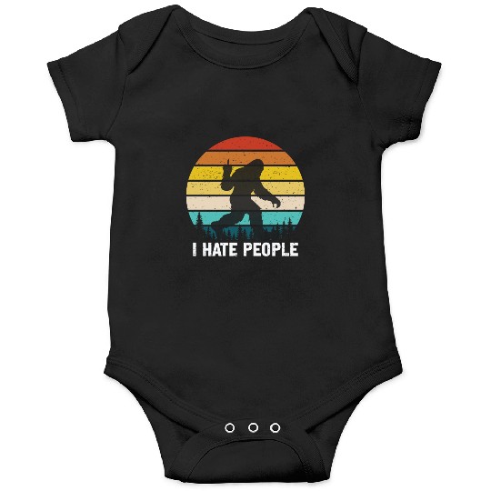 I Hate People Retro Bigfoot Silhouette in Forest Onesies