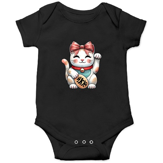 Coquette Bow Maneki Neko Japanese Cat Lucky Pink Onesies