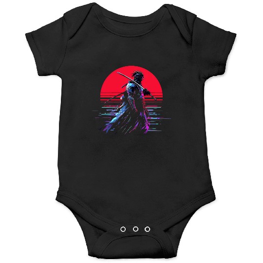 Cyberpunk Samurai Warrior Under Neon Moon Onesies