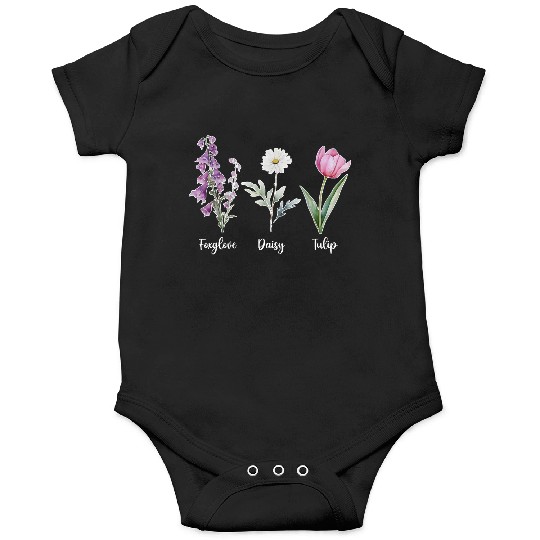 Vintage Floral Plant Foxglove Daisy Tulip Flower Onesies