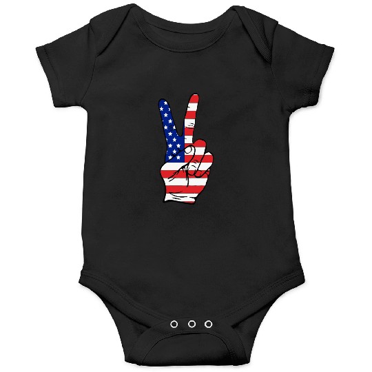 American Flag Peace Sign Patriotic Victory Han Onesies