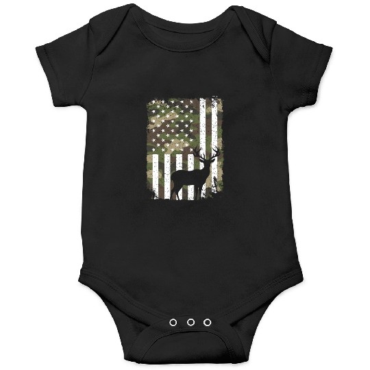 Deer Buck Hunting Camo US Flag Hunter Camouflage Onesies
