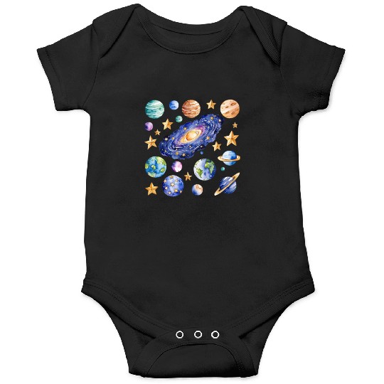 Galaxies, planets and stars Onesies