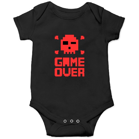 Retro Pixel Game Over Skull Red Gamer Graphic Onesies