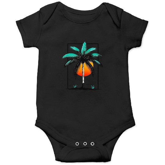 Grayscale Line Drawing Of A Central palm tree Onesies