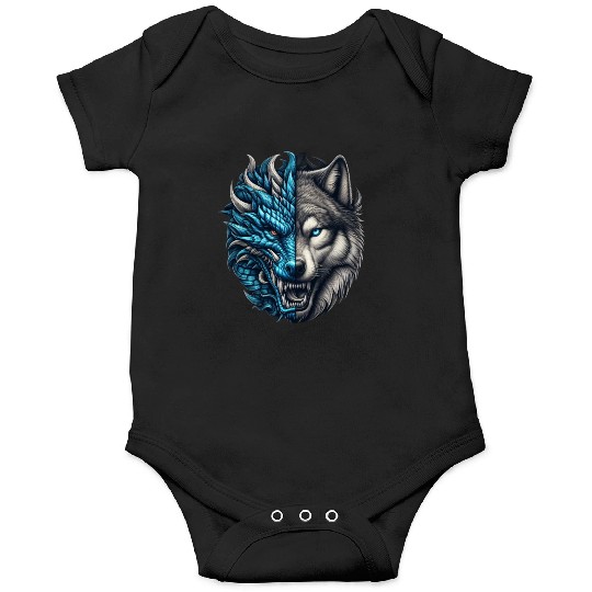 Dragon Wolf Fusion - Epic Beast Split Face Art Onesies