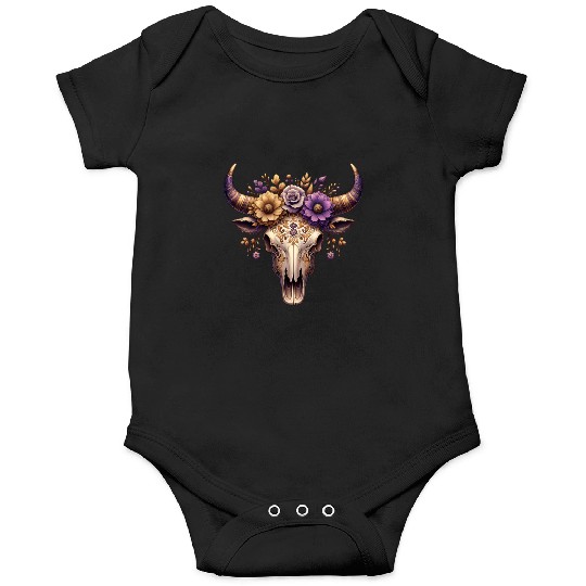 Boho Bull Skull with Floral – Western Bohemian Onesies