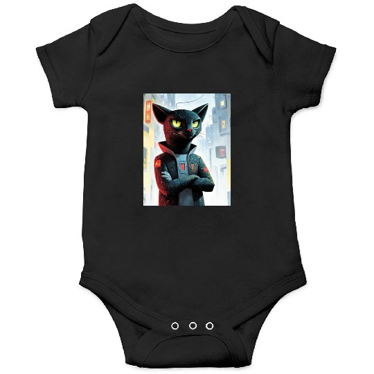 Cyberpunk Cat Boss – Futuristic Feline Art Onesies