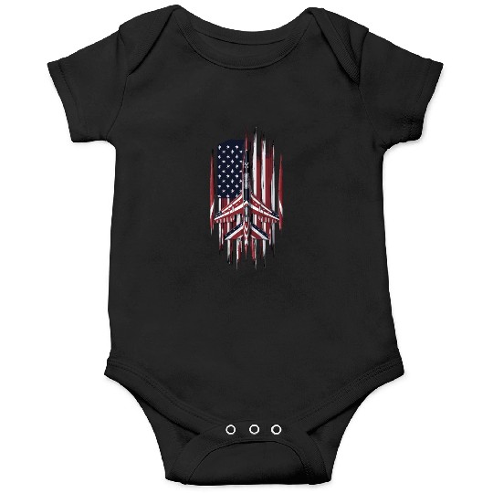 Patriotic Fighter Jet American Flag Art Onesies