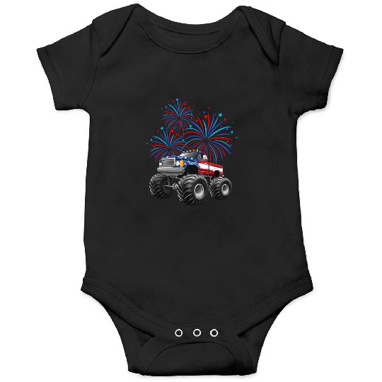 Monster Truck American Flag 4th Of July Onesies