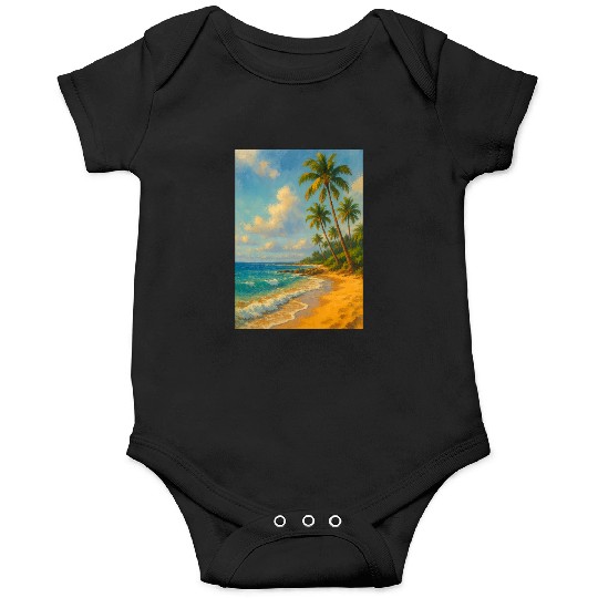 Tropical Serenity – Peaceful Beach Landscape Art Onesies