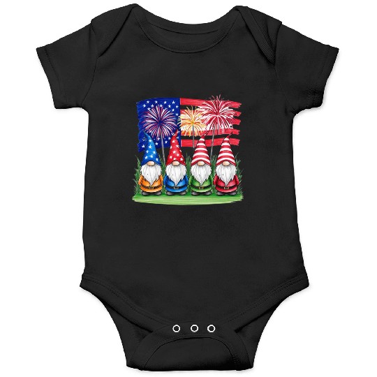 Patriotic Gnomes Fireworks American Flag Onesies