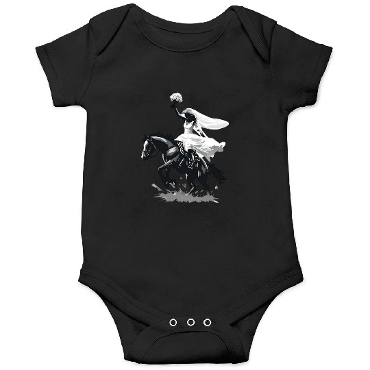 Western Cowgirl Bride on Bucking Horse – Grayscale Onesies