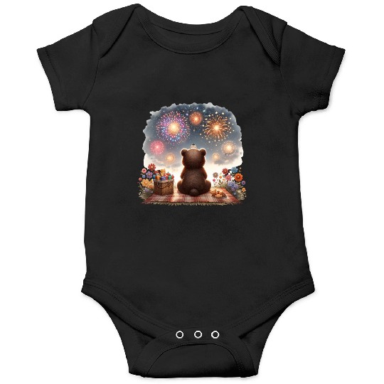 Fireworks Picnic Bear – Night Sky Celebration View Onesies