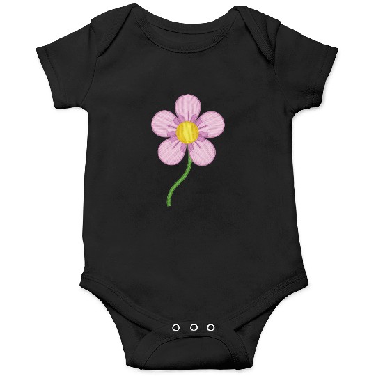 Cute Pink Embroidered Flower Illustration Onesies