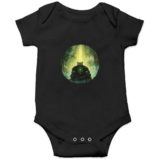 Meditating Panda Monk in a Glowing Bamboo Grove Onesies