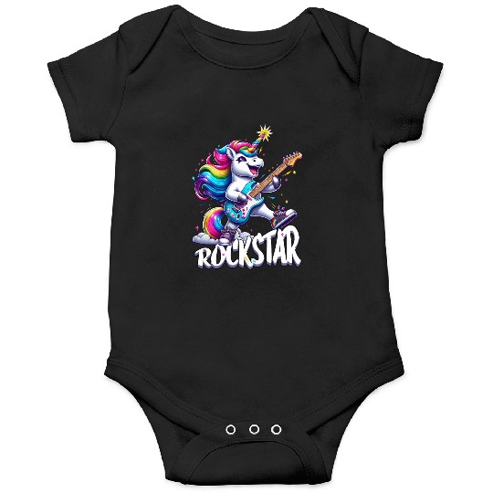 Rockstar Unicorn Playing Rainbow Guitar Onesies