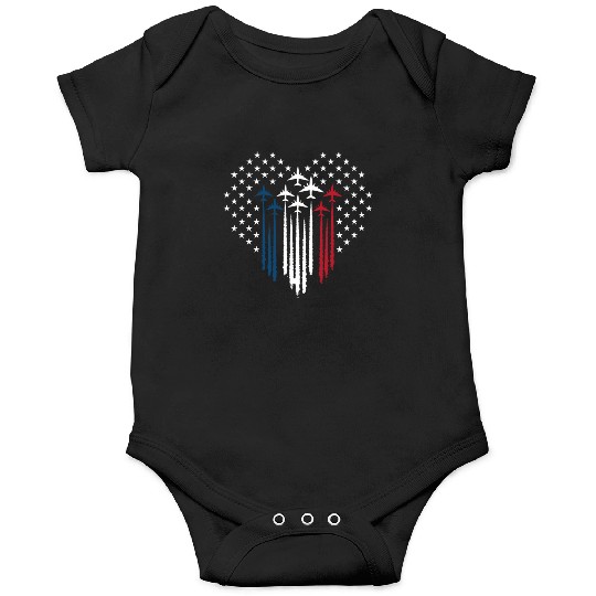 Fighter Jet Airplane USA Flag Heart Onesies