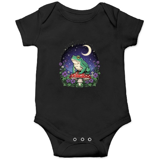 Green Frog on Red Mushroom - Starry Night Onesies