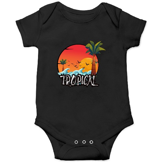 Vibrant Tropical Sunset Scene Onesies
